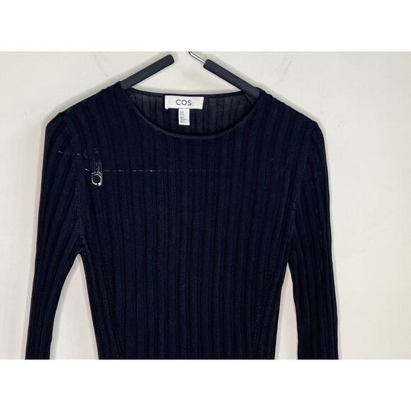 COS Rib-Knit Slim Fit Crew Neck Long Sleeve T-Shirt Black Women's Size XS - Picture 4 of 10